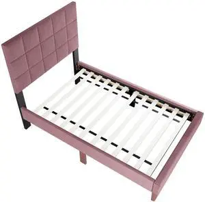 Pink Finish Luxurious Full Size Bed 1Pc Biscuit Tufted Adjustable Headboard Middle Legs Support Bedroom Furniture Pink Finish Luxurious Full Size Bed 1Pc Biscuit Tufted Adjustable Headboard Middle Legs Support Bedroom Furniture