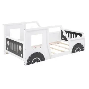 Twin Size Classic Car-Shaped Platform Bed With Wheels,White Twin Size Classic Car-Shaped Platform Bed With Wheels,White
