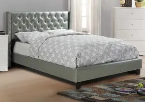 Full Size Bed 1Pc Bed Set Silver Faux Leather Upholstered Tufted Bed Frame Headboard Bedroom Furniture Full Size Bed 1Pc Bed Set Silver Faux Leather Upholstered Tufted Bed Frame Headboard Bedroom Furniture