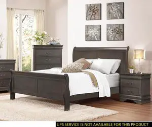 Stained Gray Finish Louis Philippe Style 1Pc Queen Size Sleigh Bed Traditional Design Stained Gray Finish Louis Philippe Style 1Pc Queen Size Sleigh Bed Traditional Design