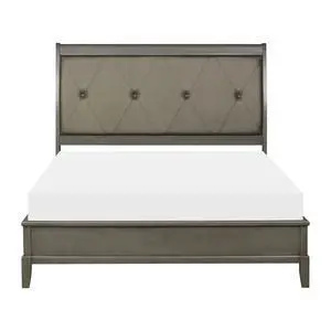 Transitional Style Gray Finish 1pc Queen Size Sleigh Bed Button-Tufted Faux Leather Upholstered Headboard Bedframe Transitional Style Gray Finish 1pc Queen Size Sleigh Bed Button-Tufted Faux Leather Upholstered Headboard Bedframe