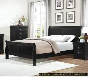 Black Finish Louis Philippe Style 1Pc Queen Size Sleigh Bed Traditional Design Furniture Black Finish Louis Philippe Style 1Pc Queen Size Sleigh Bed Traditional Design Furniture