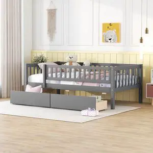 Twin Size Daybed Wood Bed With Two Drawers, Gray Twin Size Daybed Wood Bed With Two Drawers, Gray