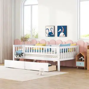 Twin Size Daybed Wood Bed With Two Drawers , White Twin Size Daybed Wood Bed With Two Drawers , White