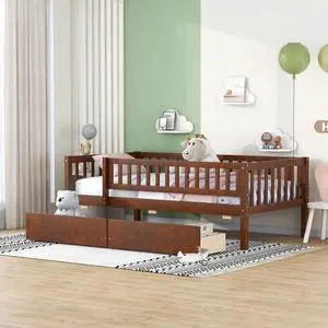 Twin Size Daybed Wood Bed With Two Drawers, Walnut Twin Size Daybed Wood Bed With Two Drawers, Walnut