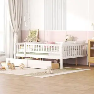 Full Size Daybed Wood Bed With Two Drawers , White Full Size Daybed Wood Bed With Two Drawers , White
