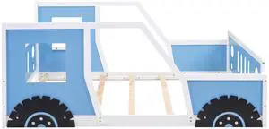 Full Size Classic Car-Shaped Platform Bed With Wheels,Blue Full Size Classic Car-Shaped Platform Bed With Wheels,Blue