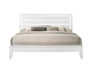 1Pc King Size White Finish Panel Bed Geometric Design Frame Softly Curved Headboard Wooden Bedroom Furniture 1Pc King Size White Finish Panel Bed Geometric Design Frame Softly Curved Headboard Wooden Bedroom Furniture