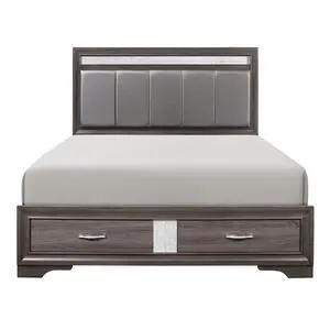 Queen Platform Bed With Footboard Drawers Upholstered Headboard, Gray And Silver Glitter, Contemporary Bedroom Furniture Queen Platform Bed With Footboard Drawers Upholstered Headboard, Gray And Silver Glitter, Contemporary Bedroom Furniture