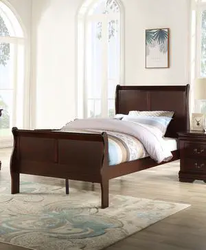 Louis Phillipe Brown Cherry Finish Twin Size Youth Panel Sleigh Bed Solid Wood Wooden Bedroom Furniture Louis Phillipe Brown Cherry Finish Twin Size Youth Panel Sleigh Bed Solid Wood Wooden Bedroom Furniture