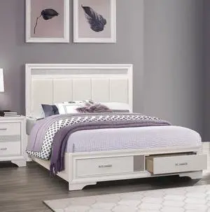 Modern Glam White Finish 1Pc Queen Platform Bed With Drawers Storage Upholstered Headboard Silver Glitter Accent Wooden Bedroom Furniture Modern Glam White Finish 1Pc Queen Platform Bed With Drawers Storage Upholstered Headboard Silver Glitter Accent Wooden Bedroom Furniture