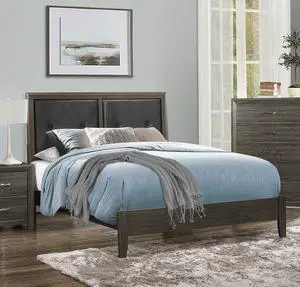 Contemporary Design Dark Gray Finish Queen Bed 1Pc Button-Tufted Faux Leather Upholstered Headboard Wooden Bedroom Furniture Contemporary Design Dark Gray Finish Queen Bed 1Pc Button-Tufted Faux Leather Upholstered Headboard Wooden Bedroom Furniture