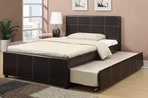 Full Size Bed W/ Trundle Slats Espresso Faux Leather Plywood Kids Youth Bedroom Furniture Wooden Slats Clean Lines Upholstered Headboard 1Pc Bed Full Size Bed W/ Trundle Slats Espresso Faux Leather Plywood Kids Youth Bedroom Furniture Wooden Slats Clean Lines Upholstered Headboard 1Pc Bed