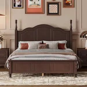 Full Size Wood Platform Bed Frame,Retro Style Platform Bed With Wooden Slat Support,Dark Walnut Full Size Wood Platform Bed Frame,Retro Style Platform Bed With Wooden Slat Support,Dark Walnut