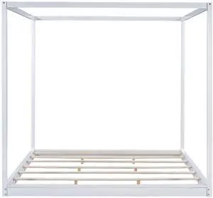 King Size Canopy Platform Bed With Support Legs,White King Size Canopy Platform Bed With Support Legs,White