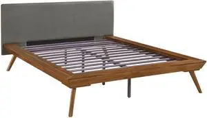 1Pc Queen Platform Bed Upholstered Headboard Dark Gray Chestnut Finish Wooden Furniture 1Pc Queen Platform Bed Upholstered Headboard Dark Gray Chestnut Finish Wooden Furniture