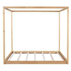 King Size Canopy Platform Bed With Support Legs, Natural King Size Canopy Platform Bed With Support Legs, Natural