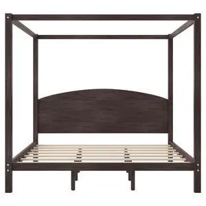 King Size Canopy Platform Bed With Headboard And Support Legs, Brown Wash King Size Canopy Platform Bed With Headboard And Support Legs, Brown Wash