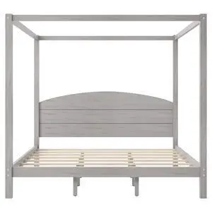 King Size Canopy Platform Bed With Headboard And Support Legs, Grey Wash King Size Canopy Platform Bed With Headboard And Support Legs, Grey Wash