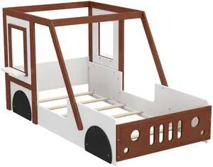 Fun Play Design Twin Size Car Bed, Kids Platform Bed In Car-Shaped For Kids Boys Girls Teens,White+ Orange Fun Play Design Twin Size Car Bed, Kids Platform Bed In Car-Shaped For Kids Boys Girls Teens,White+ Orange