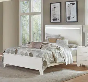 White High Gloss Finish Modern Queen Bed 1Pc Led Light Headboard Faux Leather Upholstered Wooden Furniture White High Gloss Finish Modern Queen Bed 1Pc Led Light Headboard Faux Leather Upholstered Wooden Furniture