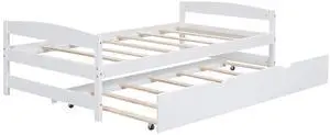 Twin Size Platform Bed With Twin Size Trundle, White Twin Size Platform Bed With Twin Size Trundle, White