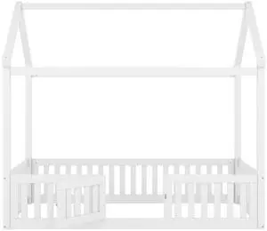 Twin Size Wood House Bed With Fence And Door, White(Old Sku: Wf303131Aak) Twin Size Wood House Bed With Fence And Door, White(Old Sku: Wf303131Aak)