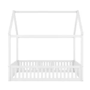 Full Size Wood House Bed With Fence And Door, White(Old Sku: Wf303134Aak) Full Size Wood House Bed With Fence And Door, White(Old Sku: Wf303134Aak)