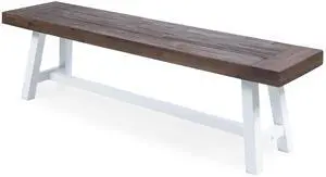 Dark Brown Sandblast Finish Acacia Wood Dining Bench with White Rustic Metal Finish Frame Dark Brown Sandblast Finish Acacia Wood Dining Bench with White Rustic Metal Finish Frame