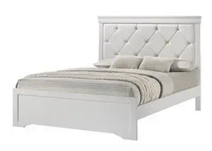 Modern 1Pc White Finish King Size Panel Bed Upholstered Headboard Crystal-Like Button Tufted Texture Wood Bedroom Furniture Modern 1Pc White Finish King Size Panel Bed Upholstered Headboard Crystal-Like Button Tufted Texture Wood Bedroom Furniture