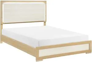 Contemporary Natural and White Finish Queen Size Bed LED Panel Headboard Wooden Bedroom Furniture 1pc Contemporary Natural and White Finish Queen Size Bed LED Panel Headboard Wooden Bedroom Furniture 1pc