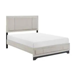Contemporary Two-Tone White Oak And Gray Finish Platform Queen Bed Upholstered Headboard Footboard Bedroom Furniture 1Pc Contemporary Two-Tone White Oak And Gray Finish Platform Queen Bed Upholstered Headboard Footboard Bedroom Furniture 1Pc