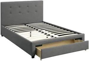 Modern Bedroom Furniture Grey Polyfiber 1Pc Full Size Bed Tufted Headboard Storage Drawer Footboard Modern Bedroom Furniture Grey Polyfiber 1Pc Full Size Bed Tufted Headboard Storage Drawer Footboard