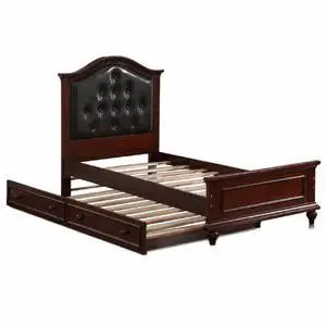 Contemporary Style Dark Cherry Twin Size Bed W/ Trundle Slats Pine Plywood Bedroom Furniture Black Faux Leather Tufted Hb Contemporary Style Dark Cherry Twin Size Bed W/ Trundle Slats Pine Plywood Bedroom Furniture Black Faux Leather Tufted Hb