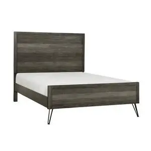 Contemporary Queen Bed Solid Acacia Wood Metal Legs Slat Design Paneling 3-Tone Gray Finish Bedroom Furniture 1Pc Contemporary Queen Bed Solid Acacia Wood Metal Legs Slat Design Paneling 3-Tone Gray Finish Bedroom Furniture 1Pc