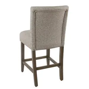 Fabric Upholstered Wooden Counter Stool with Striking Nail head Trims, Gray and Brown Fabric Upholstered Wooden Counter Stool with Striking Nail head Trims, Gray and Brown