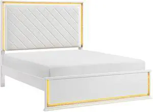 Contemporary Glam White Finish Queen Bed Upholstered Headboard Led Light 8-Colors Bedroom Furniture 1Pc Contemporary Glam White Finish Queen Bed Upholstered Headboard Led Light 8-Colors Bedroom Furniture 1Pc