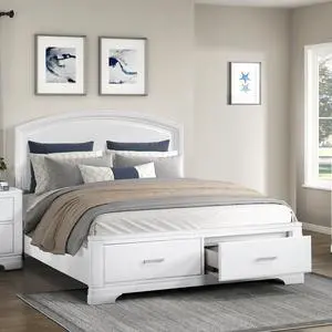 Modern White Finish Queen Platform Bed With Footboard Storage Transitional Bedroom Furniture 1Pc Modern White Finish Queen Platform Bed With Footboard Storage Transitional Bedroom Furniture 1Pc