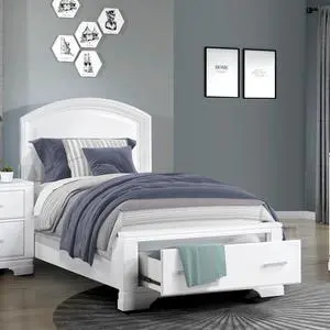 Modern White Finish Twin Platform Bed With Footboard Storage Transitional Bedroom Furniture 1Pc Modern White Finish Twin Platform Bed With Footboard Storage Transitional Bedroom Furniture 1Pc