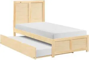 Contemporary Twin Size Platform Bed With Pull-Out Trundle Sleek Design Natural Pine Finish Wooden Bedroom Furniture 1Pc Contemporary Twin Size Platform Bed With Pull-Out Trundle Sleek Design Natural Pine Finish Wooden Bedroom Furniture 1Pc
