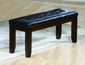 1Pc Modern Bench with Leather-Look Seat Tufted Upholstery Tapered Wood Legs Bedroom Living Room Furniture Cherry Brown Finish 1Pc Modern Bench with Leather-Look Seat Tufted Upholstery Tapered Wood Legs Bedroom Living Room Furniture Cherry Brown Finish