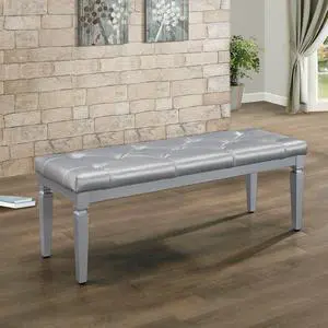 Modern Glam Silver Finish 1pc Bench Tufted Seat Foam Cushioned Faux Leather Upholstery Bedroom Furniture Home Decor Modern Glam Silver Finish 1pc Bench Tufted Seat Foam Cushioned Faux Leather Upholstery Bedroom Furniture Home Decor