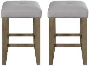 Set of 2 PU Leather Upholstered Counter Height Stools, Gray and Oak Set of 2 PU Leather Upholstered Counter Height Stools, Gray and Oak