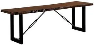 Rectangular Metal Frame Bench with Wooden Seat, Black and Brown Rectangular Metal Frame Bench with Wooden Seat, Black and Brown
