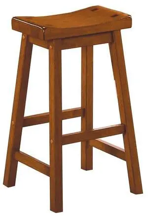 Wooden 29" Counter Height Stool with Saddle Seat, Oak Brown, Set Of 2 Wooden 29" Counter Height Stool with Saddle Seat, Oak Brown, Set Of 2