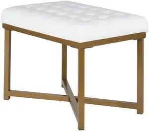 Metal Framed Bench with Button Tufted Velvet Upholstered Seat, White and Gold Metal Framed Bench with Button Tufted Velvet Upholstered Seat, White and Gold