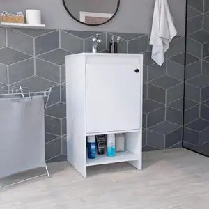 Jane Bathroom Vanity, Single Door Cabinet, Two Shelves -White Jane Bathroom Vanity, Single Door Cabinet, Two Shelves -White