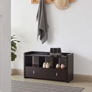 Shoe Entry Bench with Drawer, Shoe Storage Organizer, Red Cocoa Shoe Entry Bench with Drawer, Shoe Storage Organizer, Red Cocoa