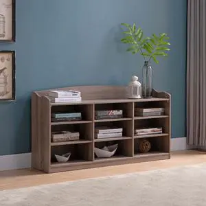 Wooden Shoe Storage Bench, Nine Storage Shelves, Entryway Organizer, Dark Taupe Wooden Shoe Storage Bench, Nine Storage Shelves, Entryway Organizer, Dark Taupe