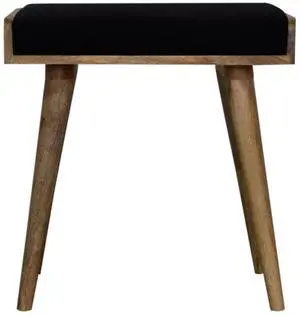 Black Upholstered Velvet Tray Style Footstool, Light Brown Black Upholstered Velvet Tray Style Footstool, Light Brown